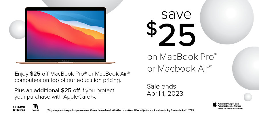 Save $25 when you purchase a MacBook through April 1, 2023